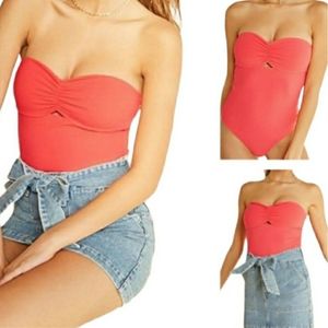 FOREVER 21 Coral Strapless Cut Out Tube Knit Bodysuit Small NWT